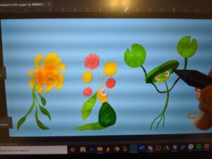 a photo of some illustrated plant characters.